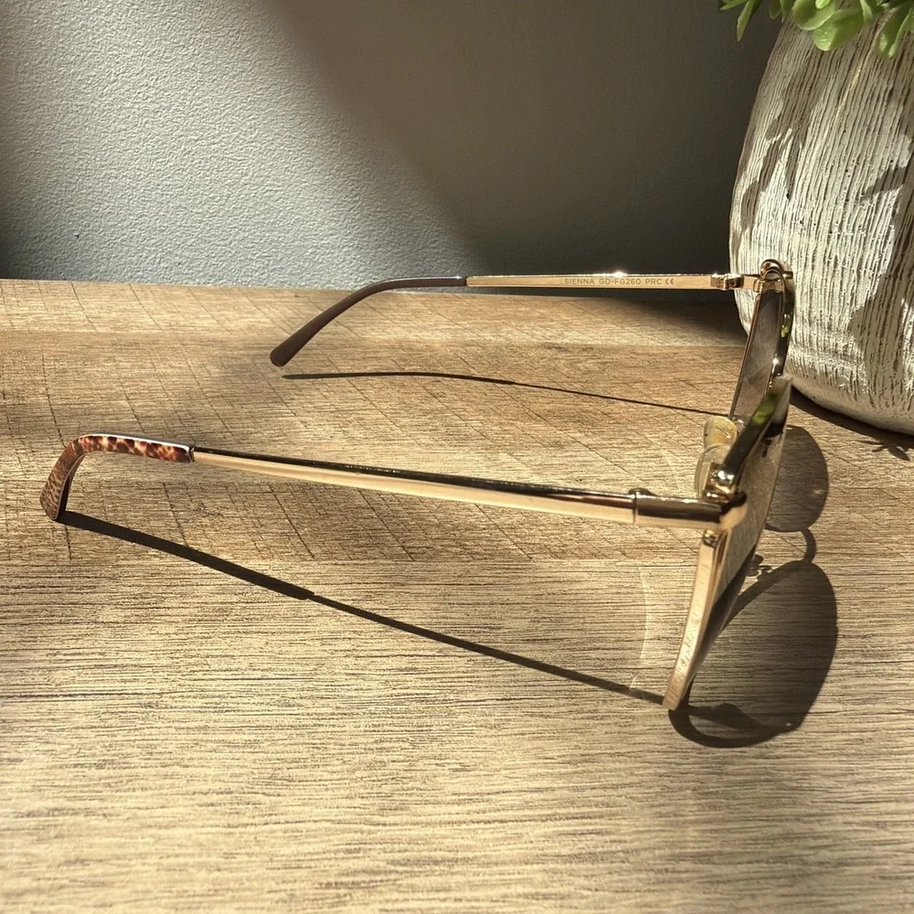 DIFF Sienna Gold Metal Brown Gradient Oversized Cat Eye Sunglasses w Case⁠